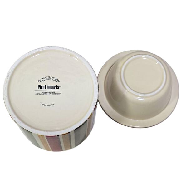 Pier1 Hand-Painted Round Fall Colors Cold/Hot Sauce Dip Bowl & Cannister 2Piece - Picture 2 of 6